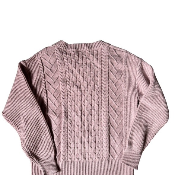 Tahari Soft Pink V-Neck Cable Knit Sweater - Picture 2 of 3